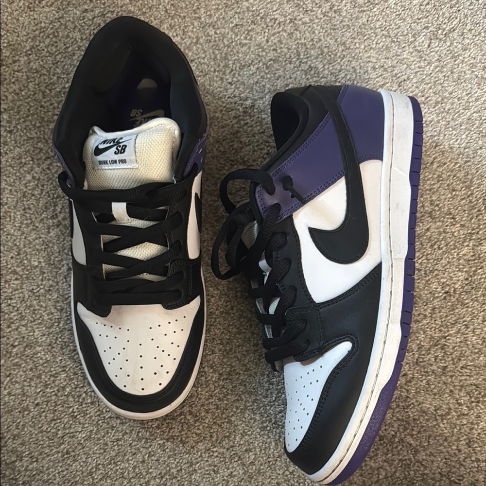 Nike Dunk Low — White, Black & Purple Skate Sneakers